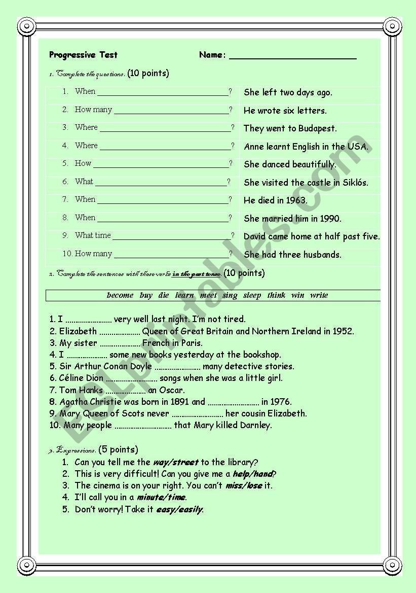 Test - Simple Past Tense worksheet