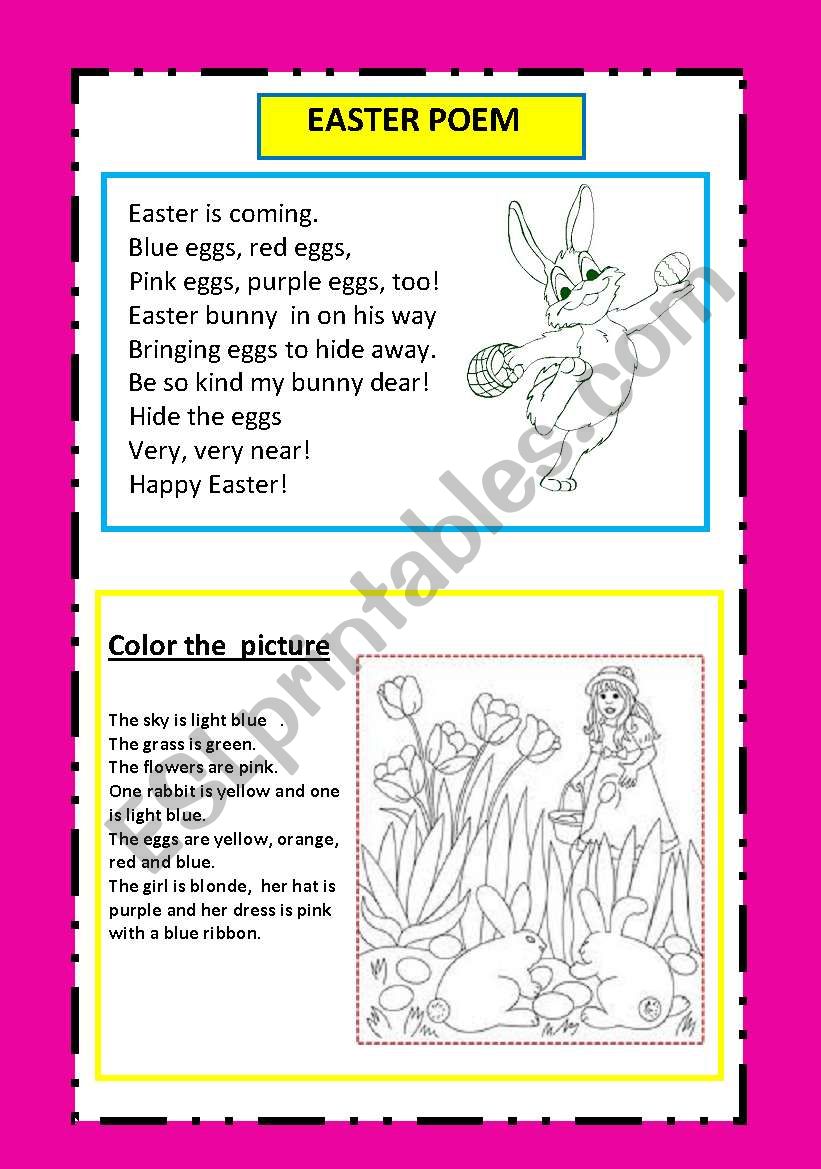 easter poem and coloring activity