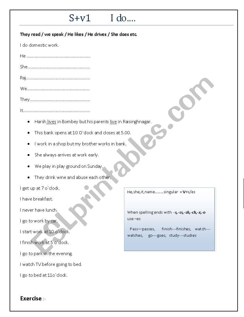 speaking worksheet present simple