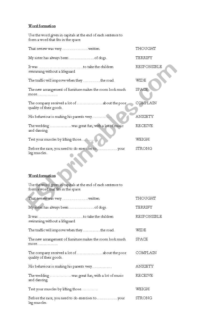 WORD FORMATION worksheet