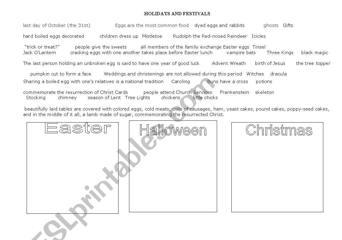 Easter and other holidays worksheet
