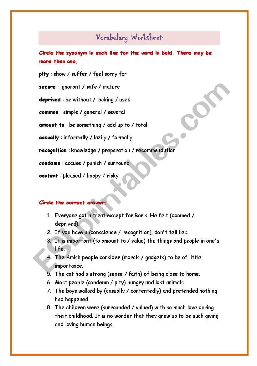 vocabulary worksheet worksheet