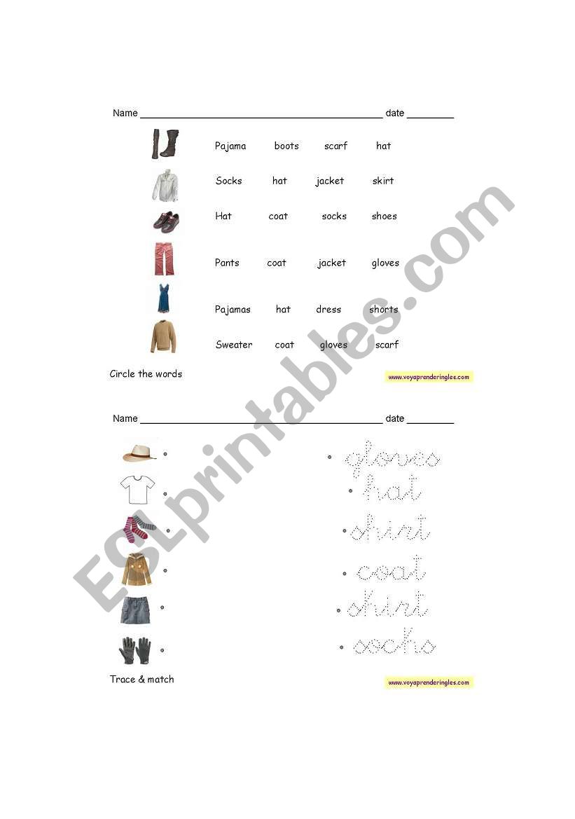 clothes worksheet