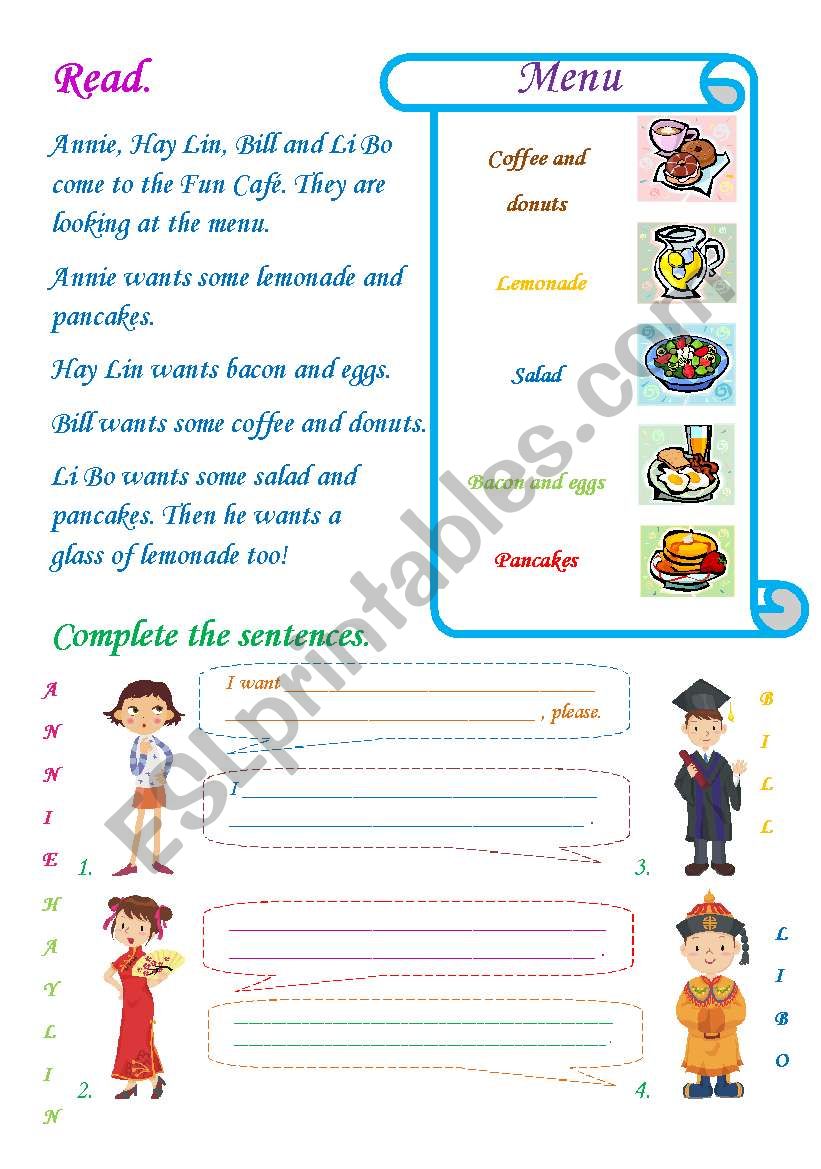 Visit to the cafe worksheet