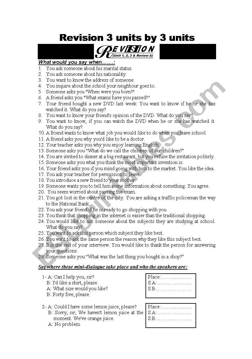 Extensive revision worksheet