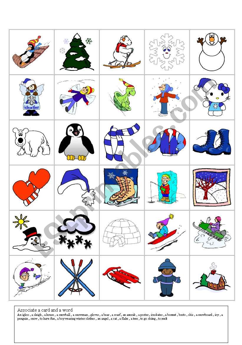 winter flashcards worksheet