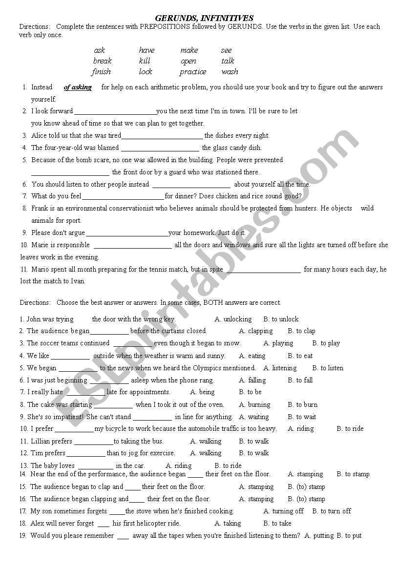 GERUND-INFINITIVES worksheet