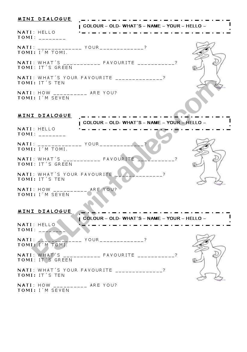 Mini Dialogue worksheet