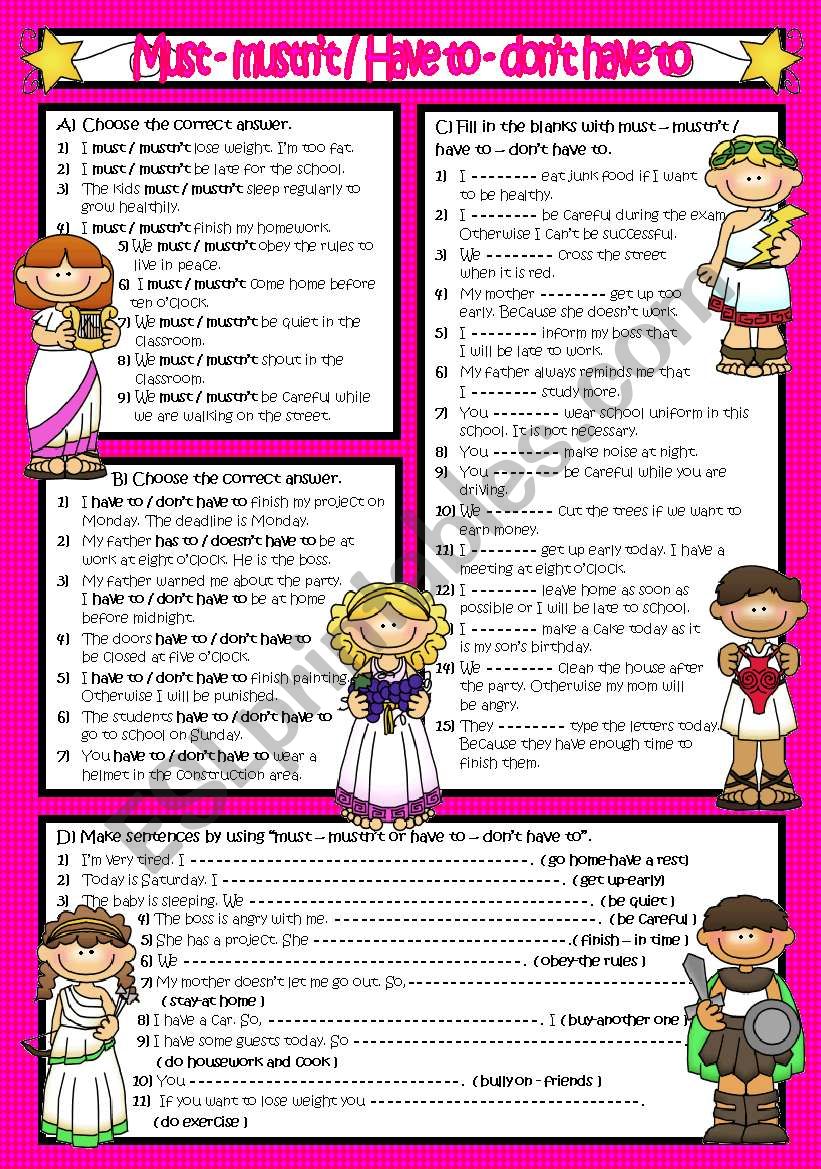 Must Mustn T Have To Don T Have To Esl Worksheet By Lady Gargara