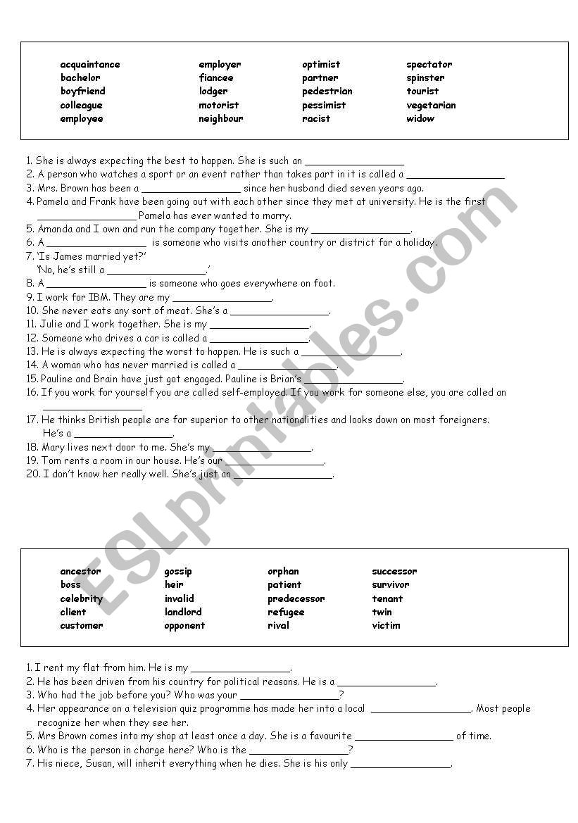 VOCABULRY EXERCISE worksheet