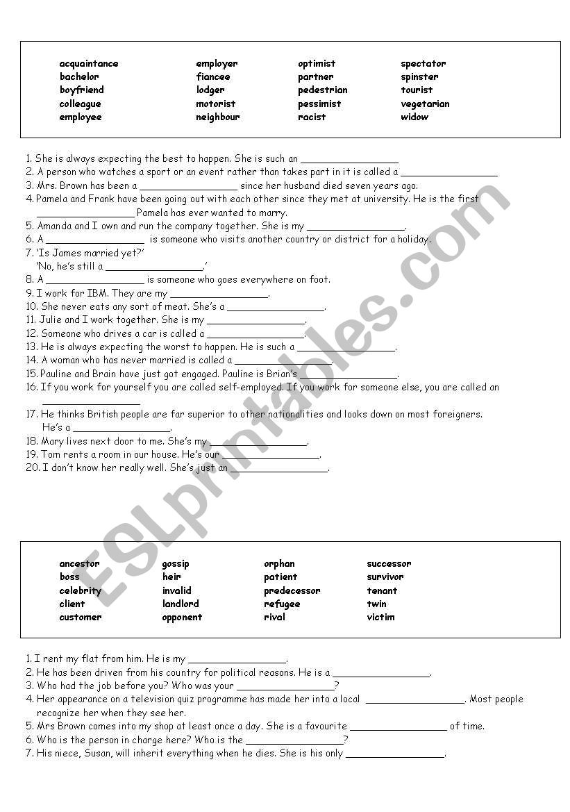 VOCABULRY EXERCISE worksheet