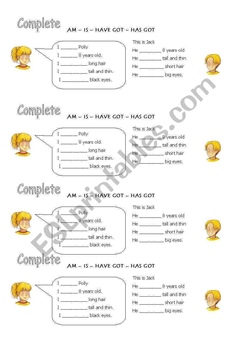 DESCRIPTIONS, have got, to be worksheet