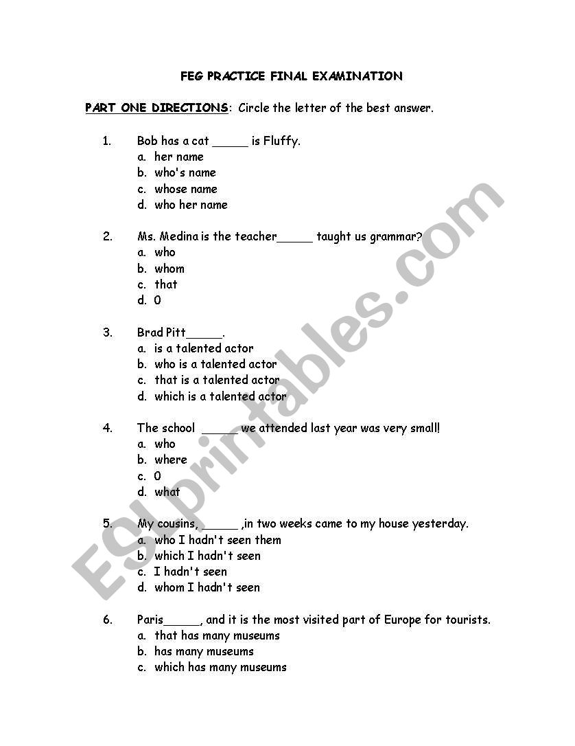 Multiple Choice Intermediate Test