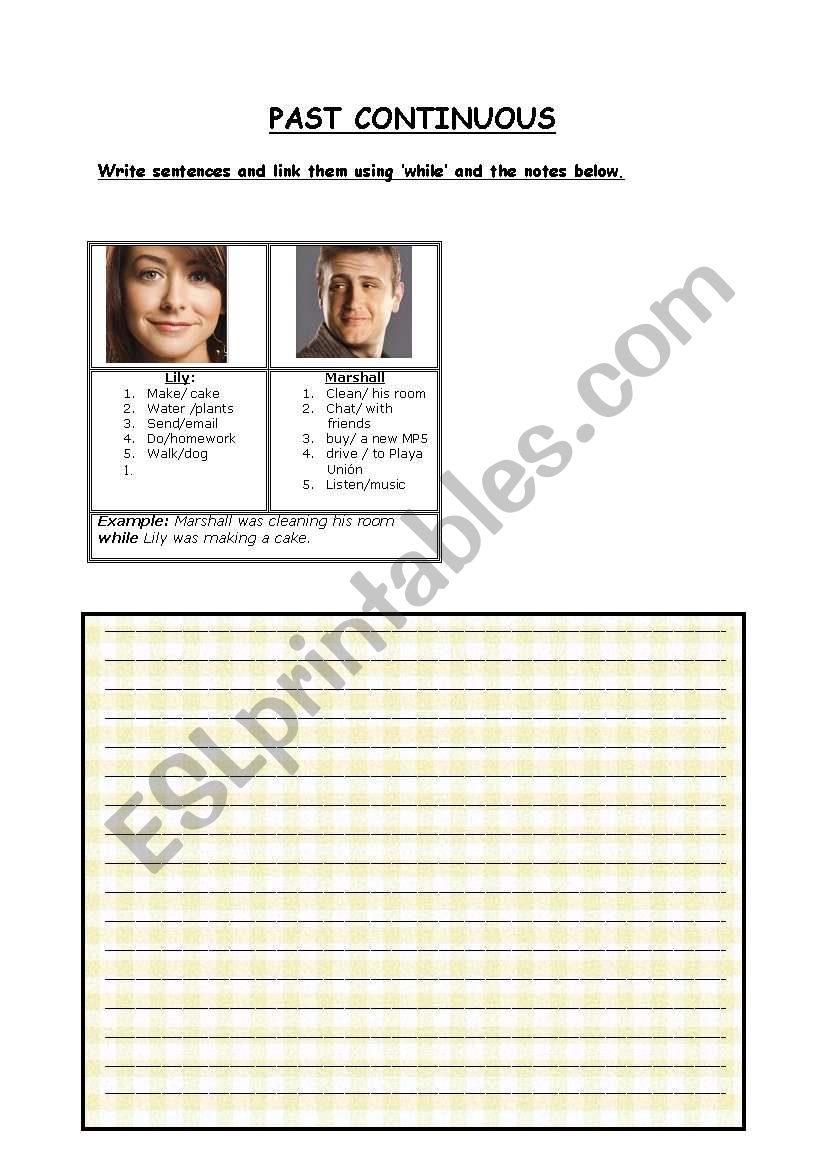 Guided writing activity about the characters of How I Met Your Mother using Past Continuous