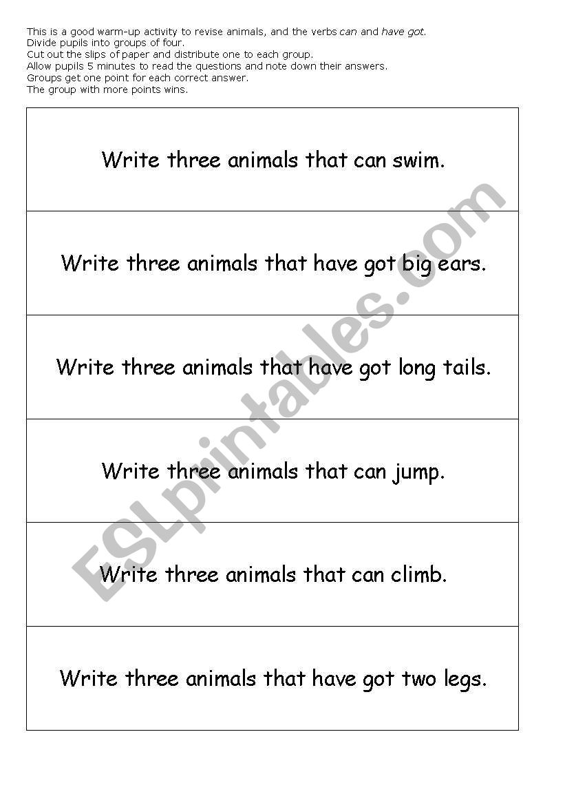 Describing animals worksheet