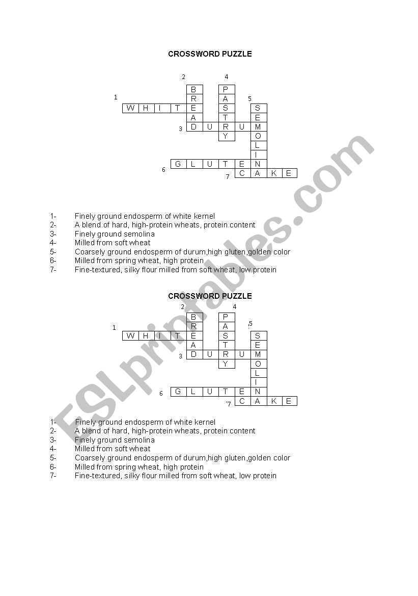 flour types crossword worksheet