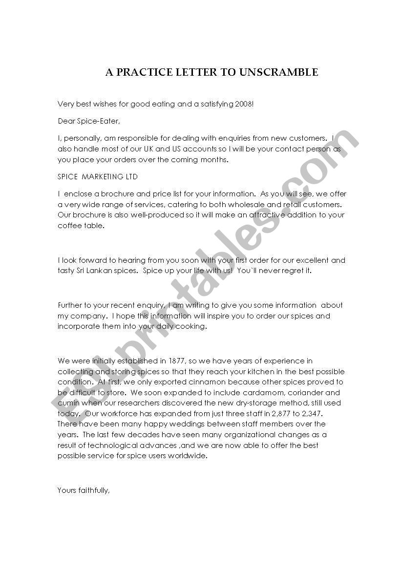 BUSINESS LETTER worksheet