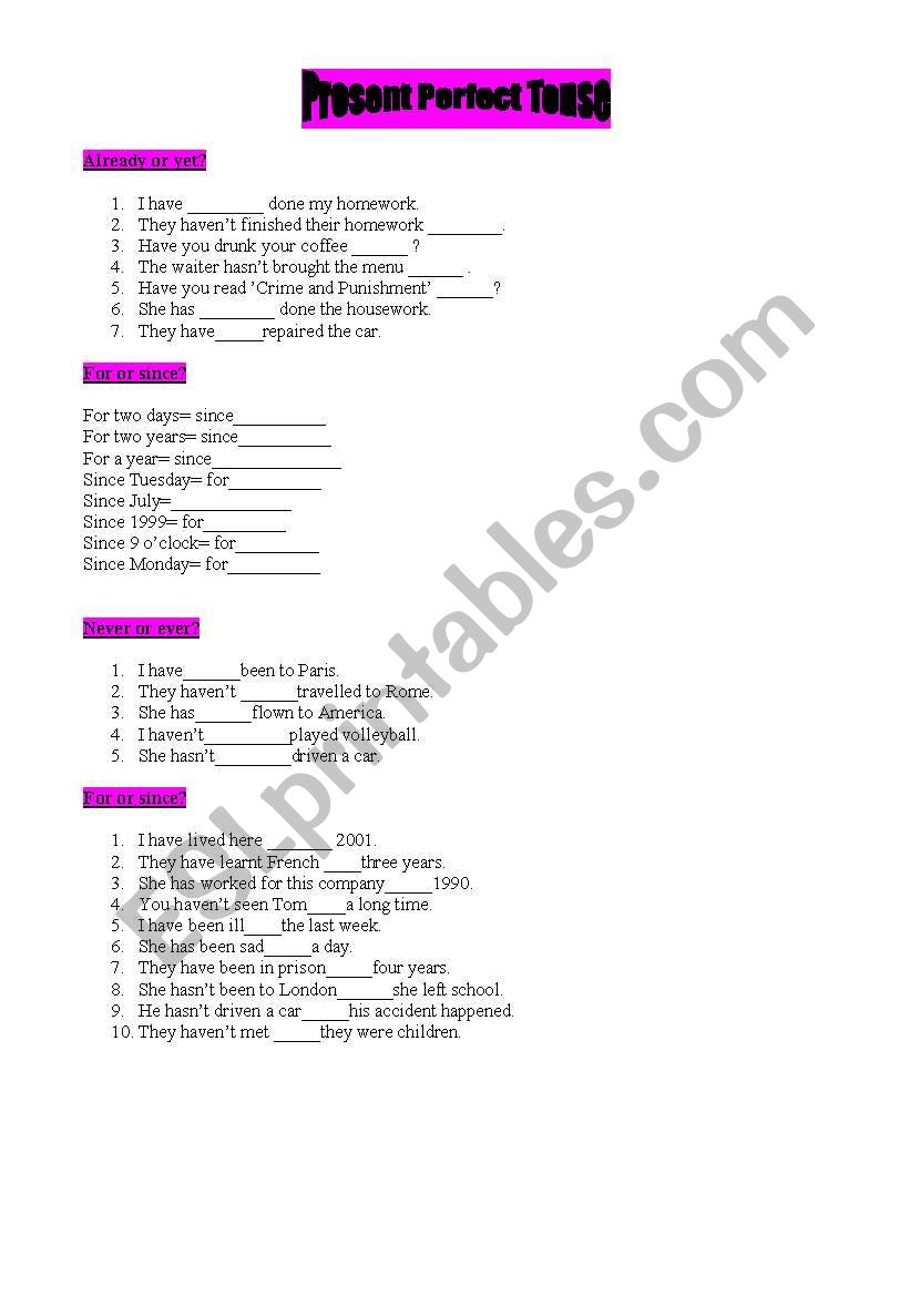 Present Perfect worksheet