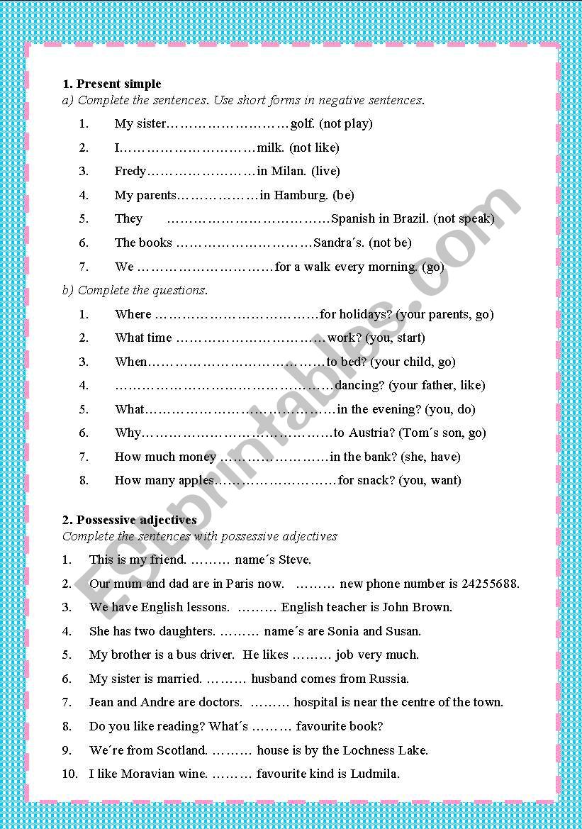 Revision test - elementary worksheet