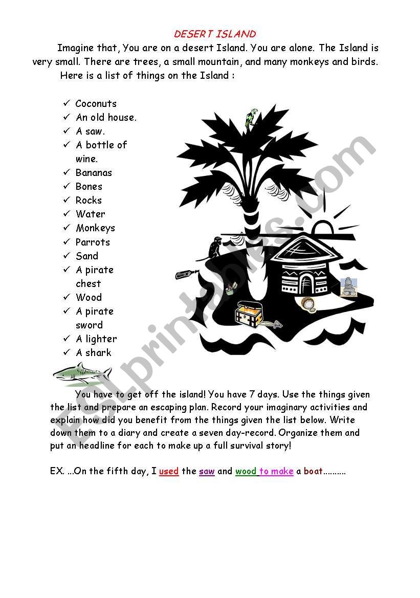 Writing Desert Island Esl Worksheet By Qorayy87 