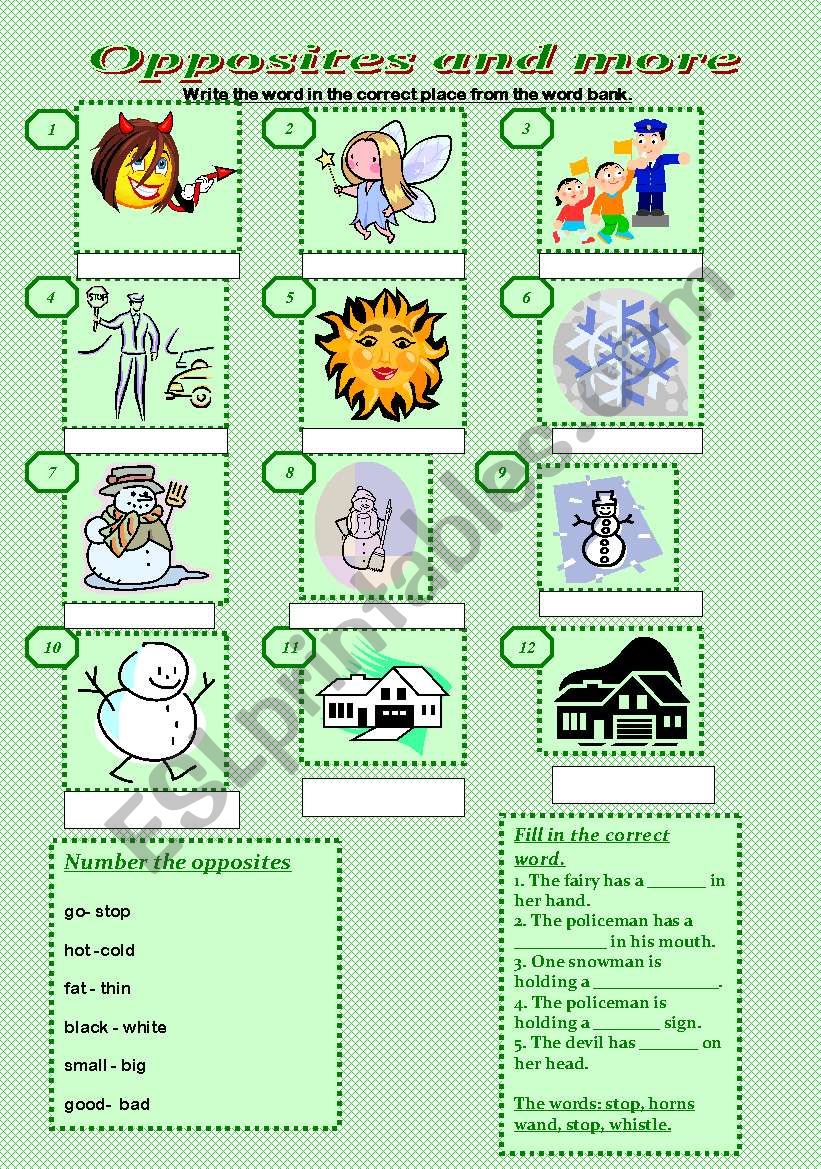 Opposites and more worksheet