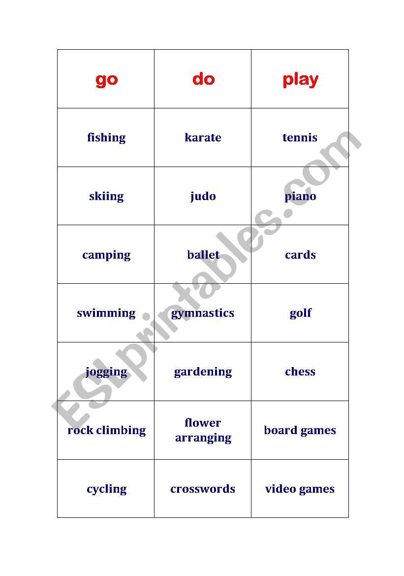 Hobbies go/do/play worksheet