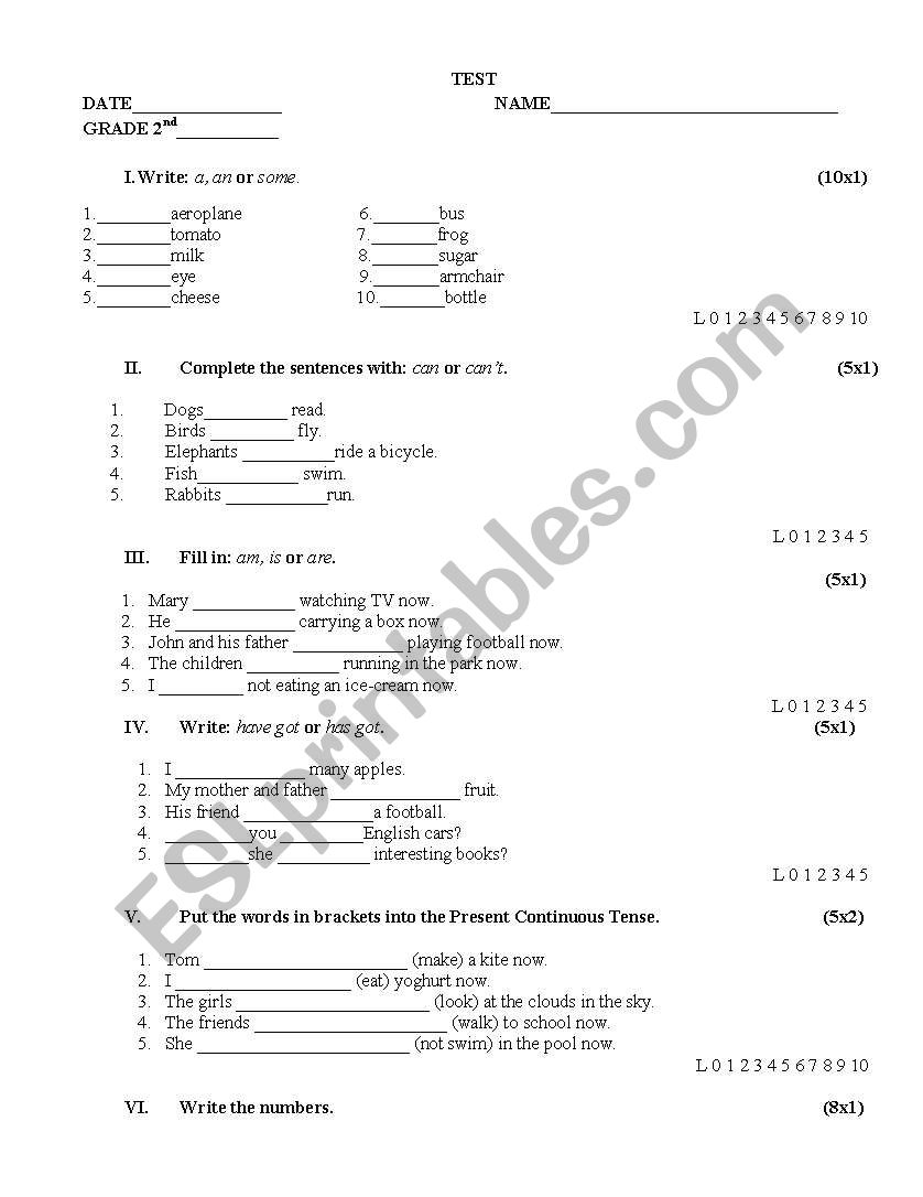 Grammar Test worksheet