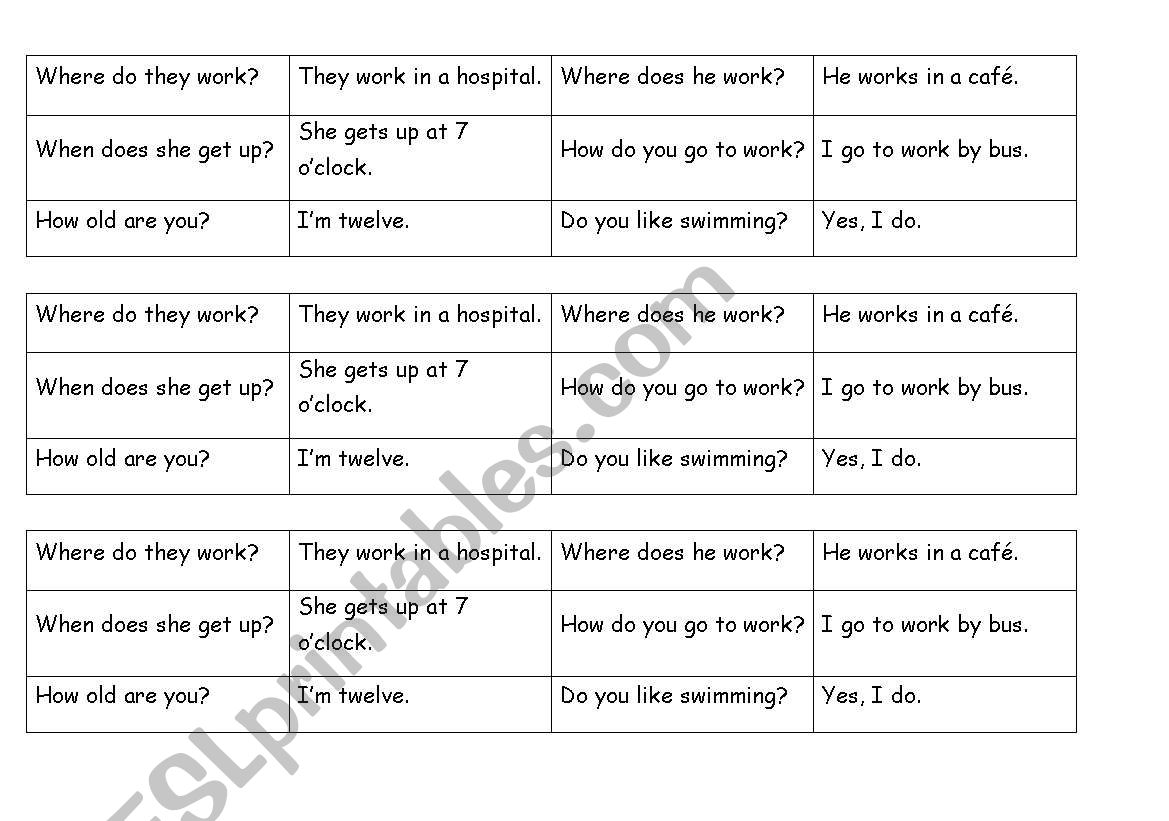 Questions worksheet