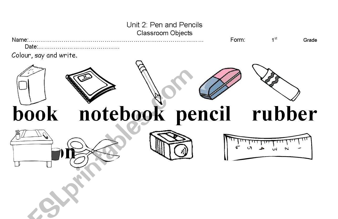 classroom objects  worksheet