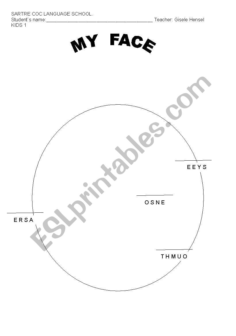 Parts of the Face worksheet