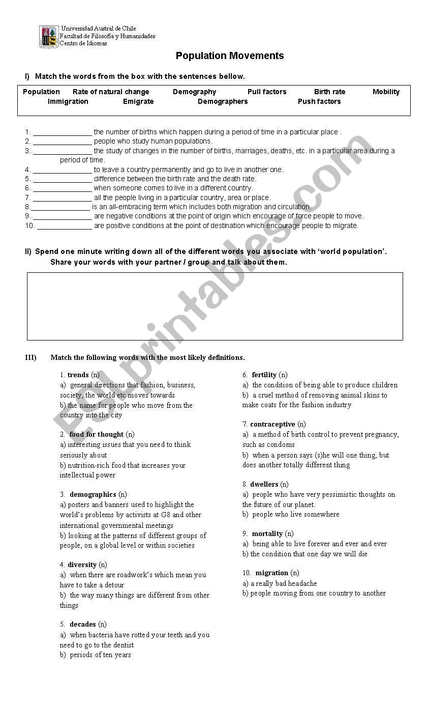 Population worksheet