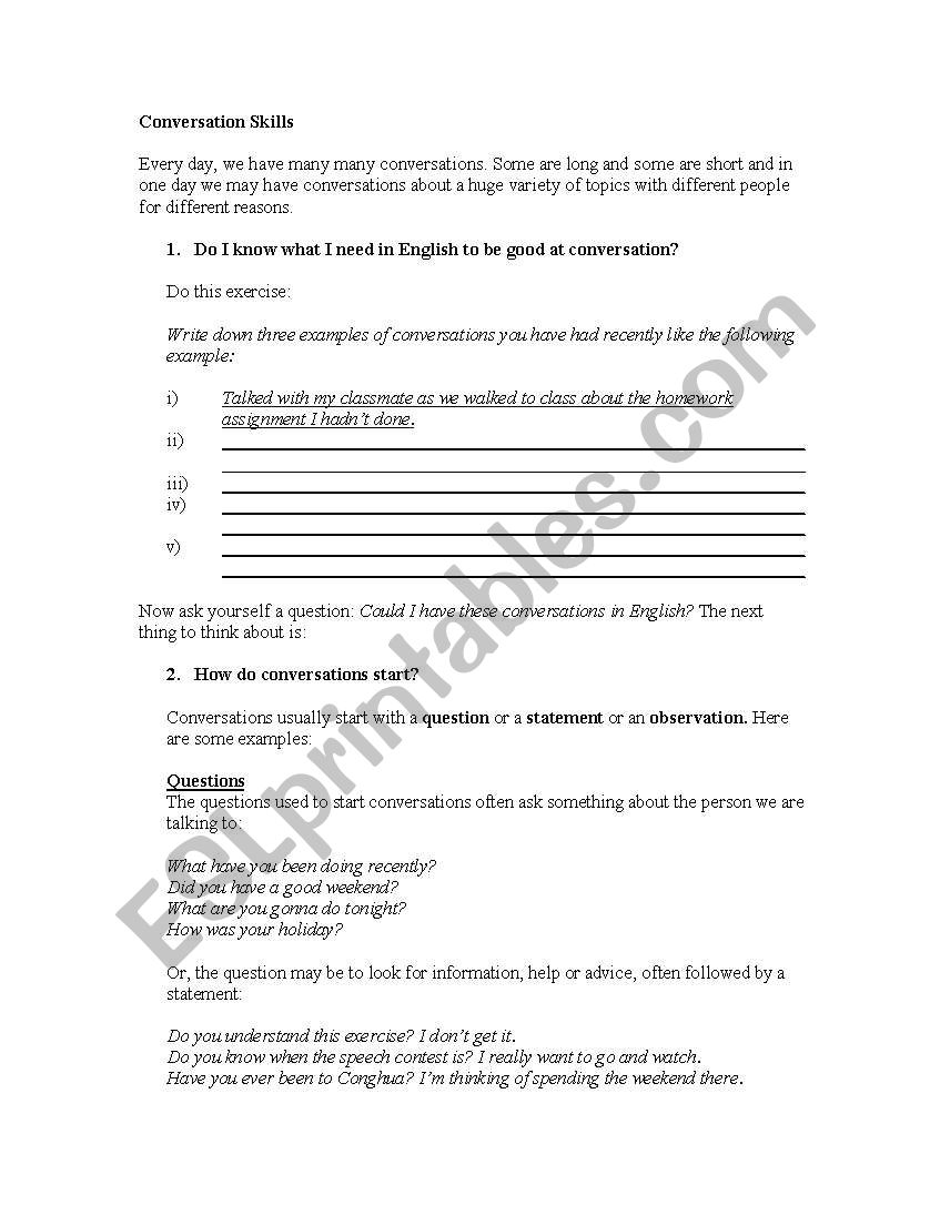 Conversation Skills worksheet