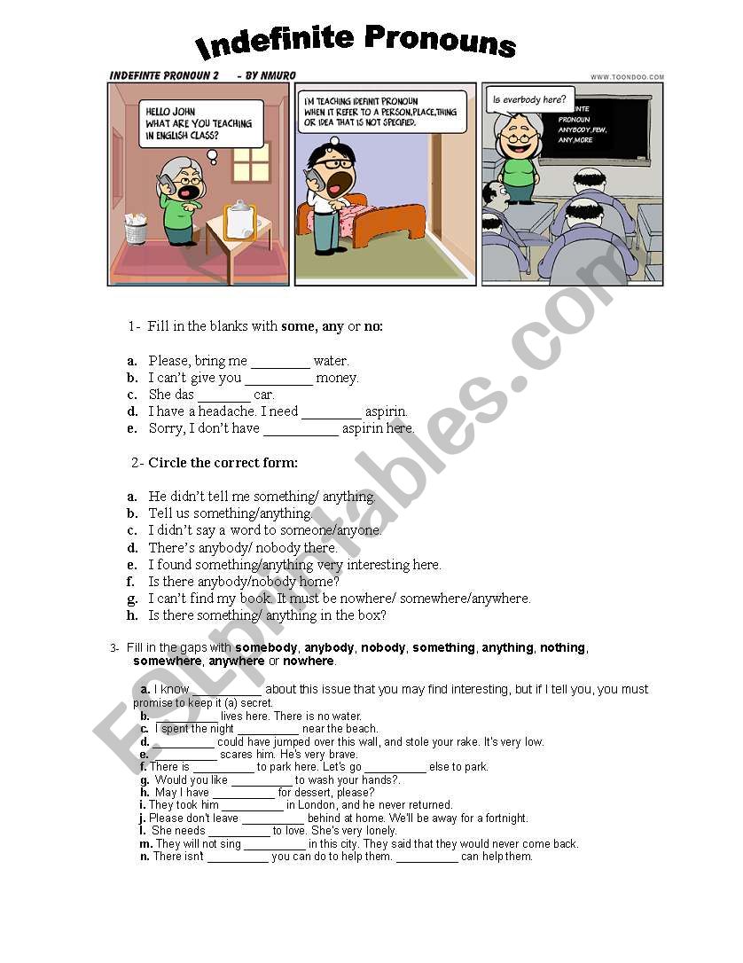 Indefinite pronouns worksheet