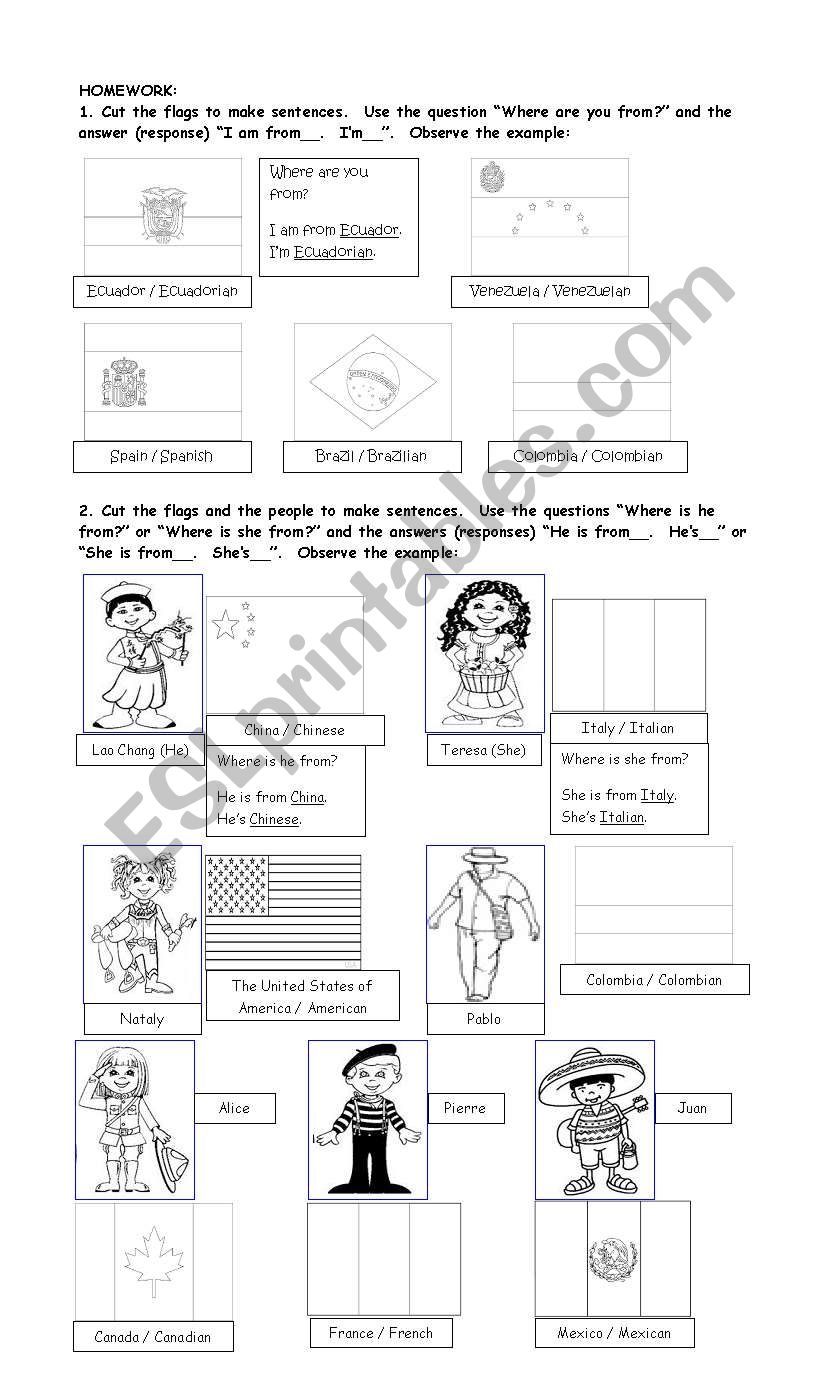 COUNTRIES AND NATIONALITIES worksheet