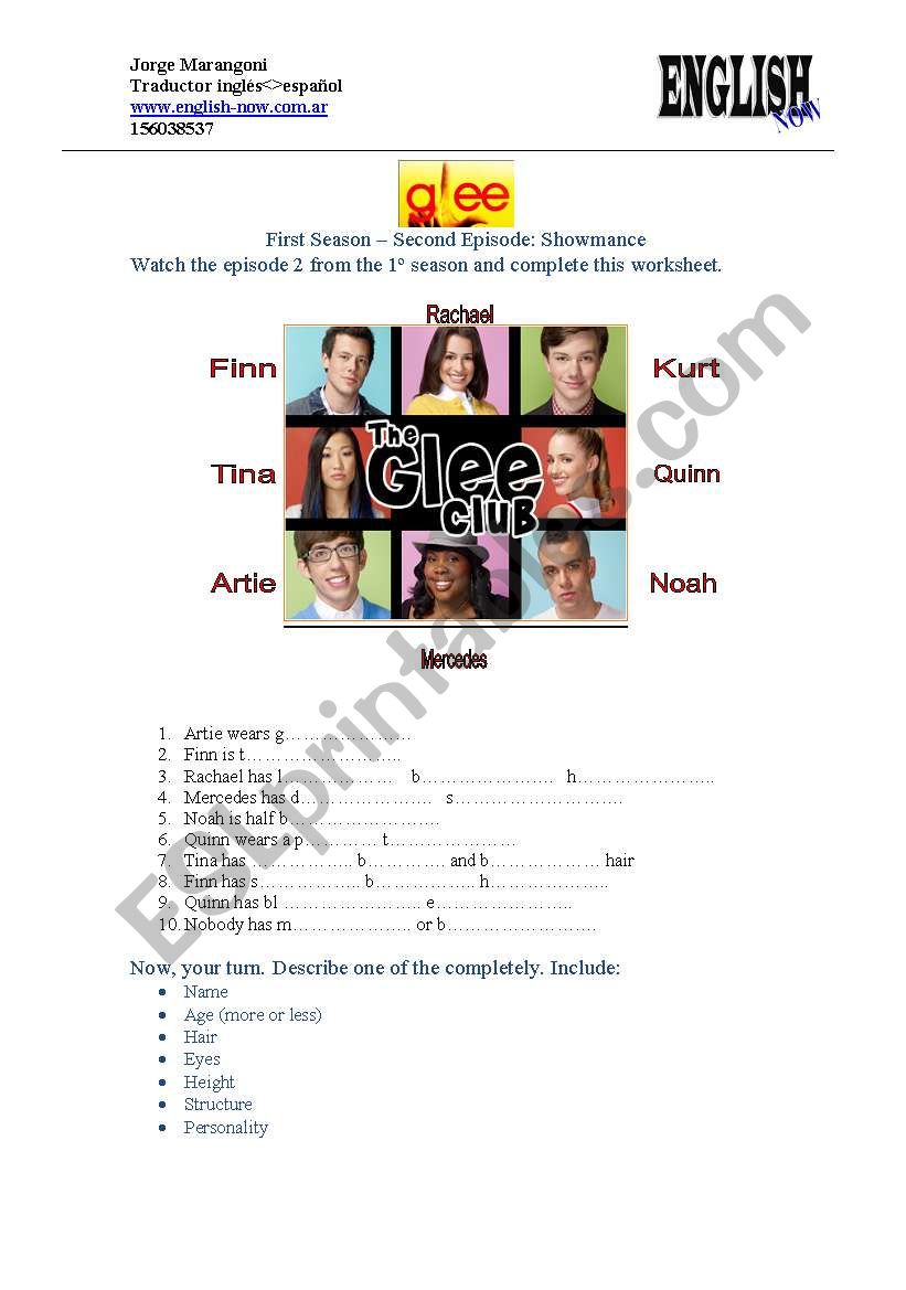 Glee! Physical and Personality descriptions