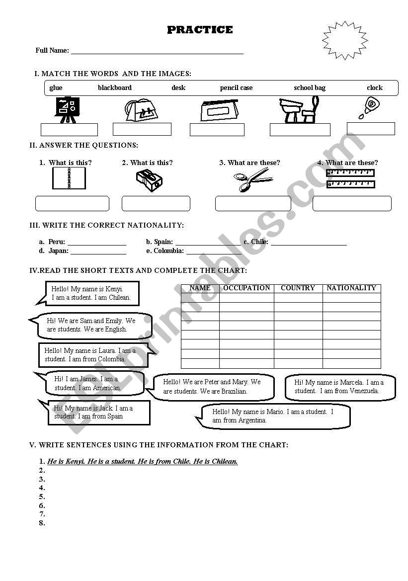 school objects and verb to be worksheet