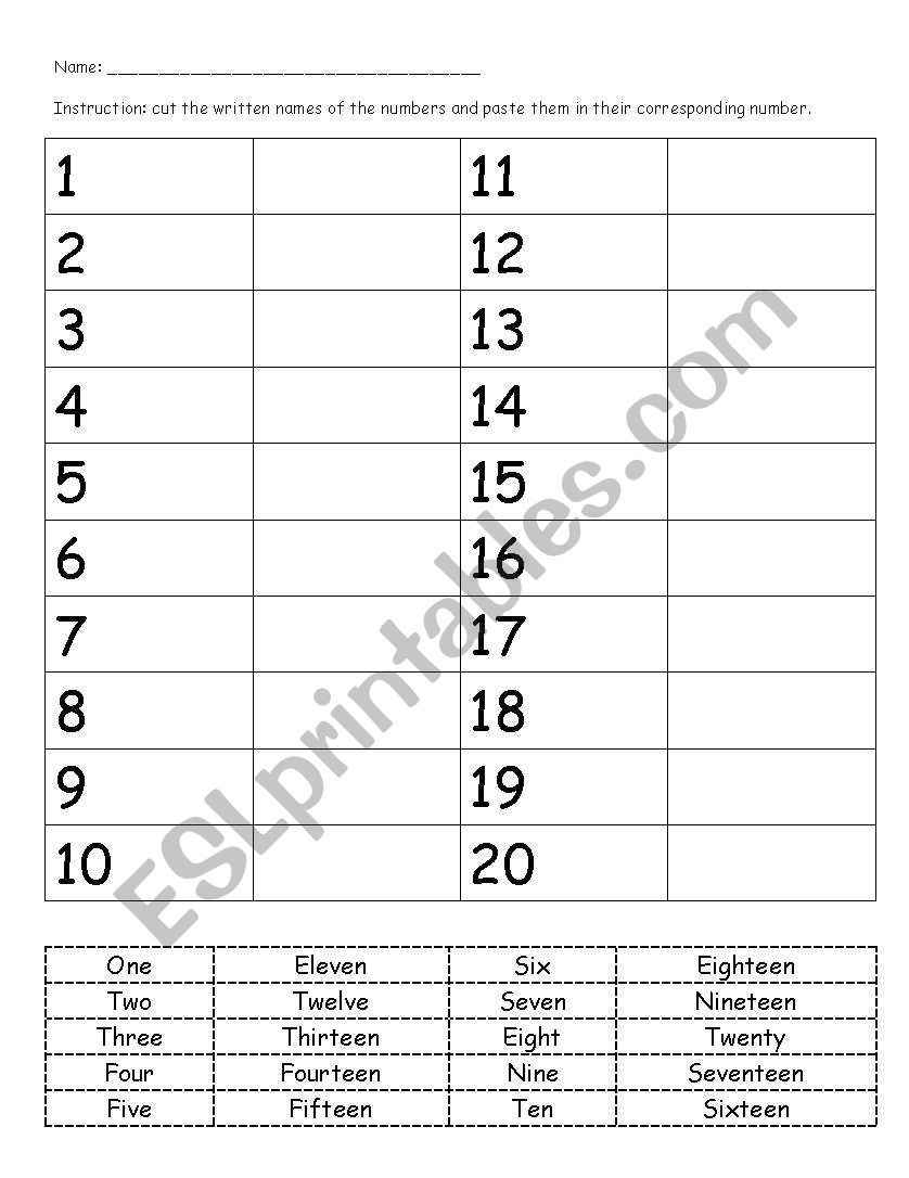 Numbers worksheet