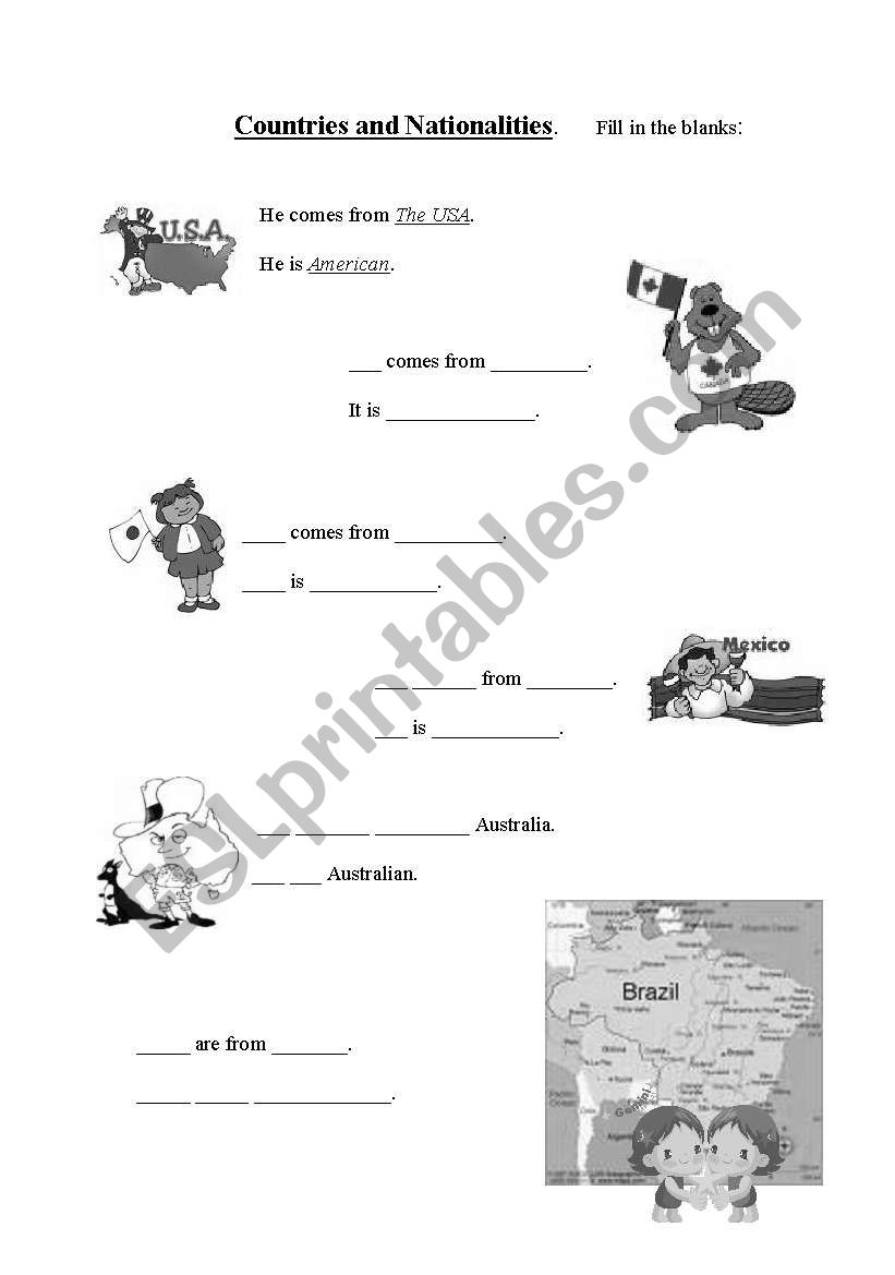 Counties and nationalities worksheet