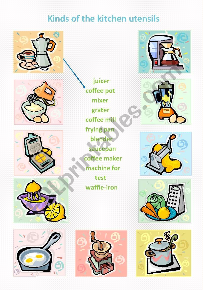 Kinds of the kitchen utensils worksheet