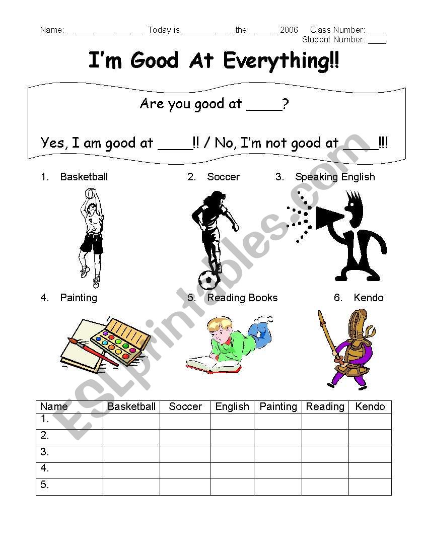 Are you good at ..? worksheet