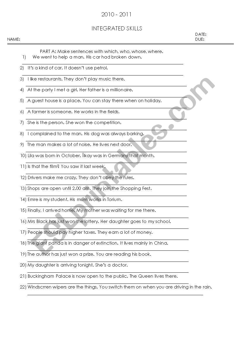 Relative Clauses worksheet