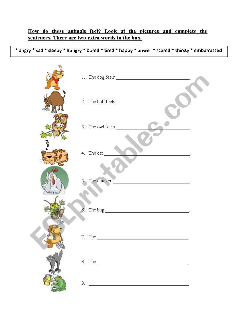 How do these animals feel? worksheet