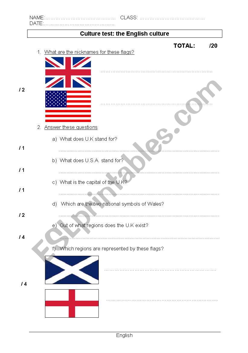 British Culture worksheet