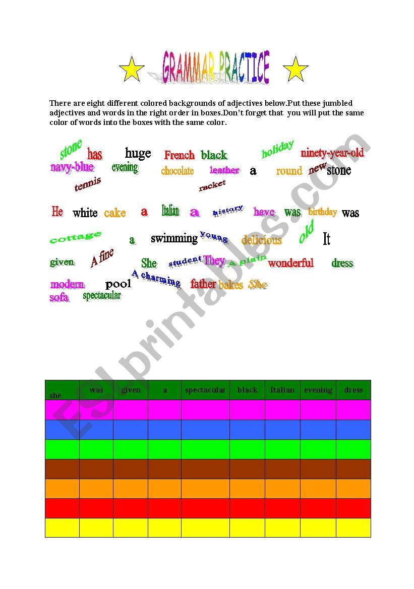 Adjective Order worksheet