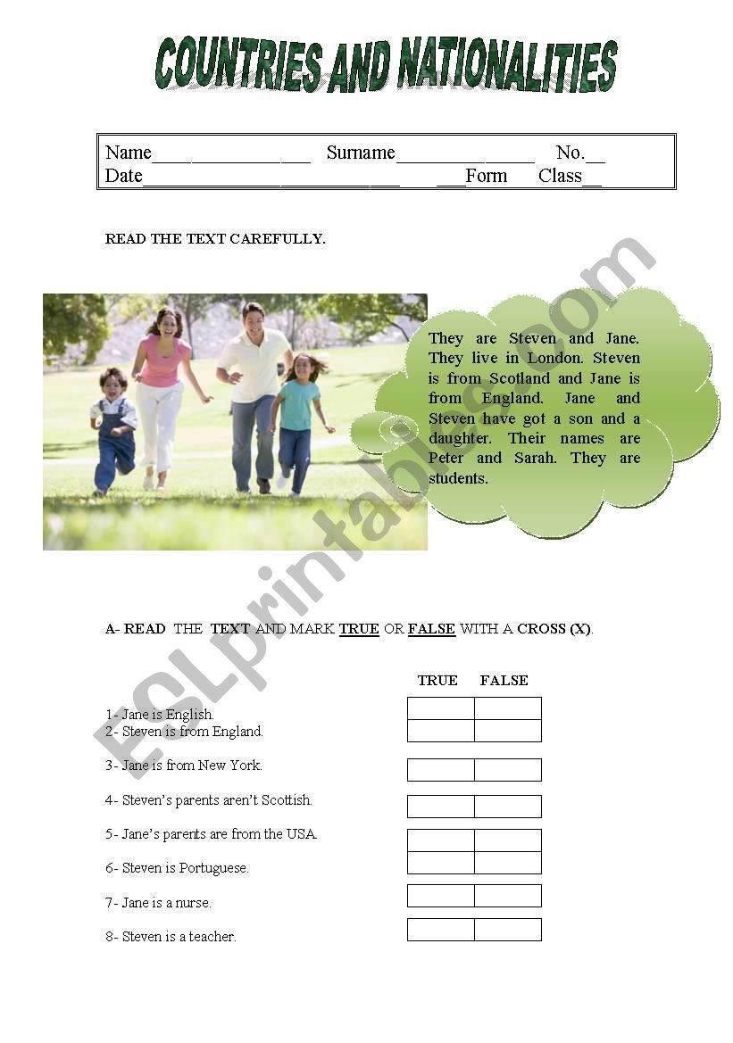 Countries and Nationalities worksheet