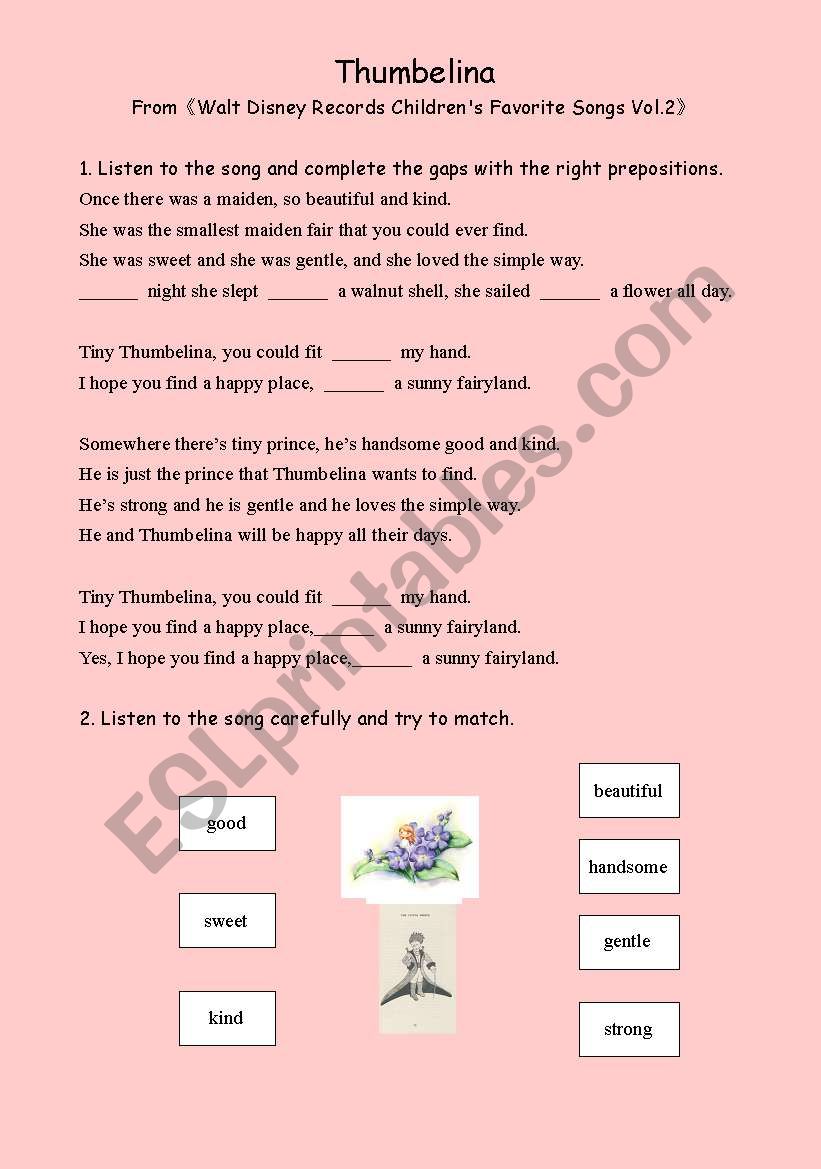 Thumbelina worksheet