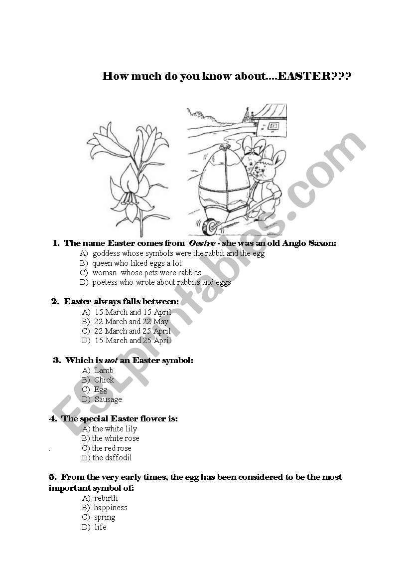 easter quiz worksheet