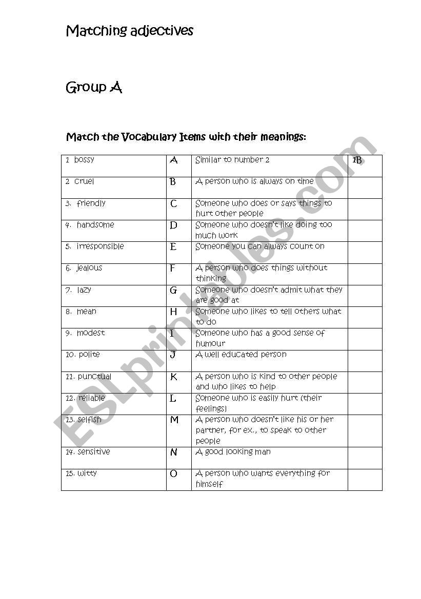 Adjectives vocabulary worksheet