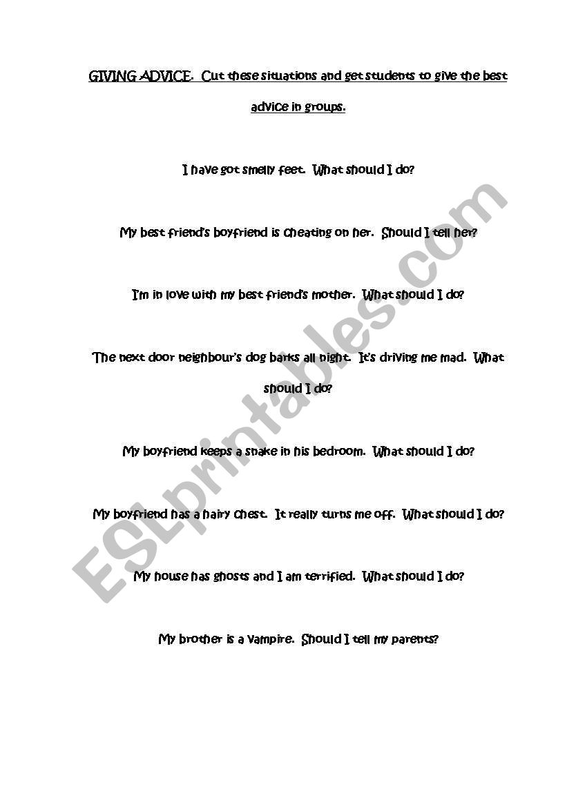Giving advice worksheet