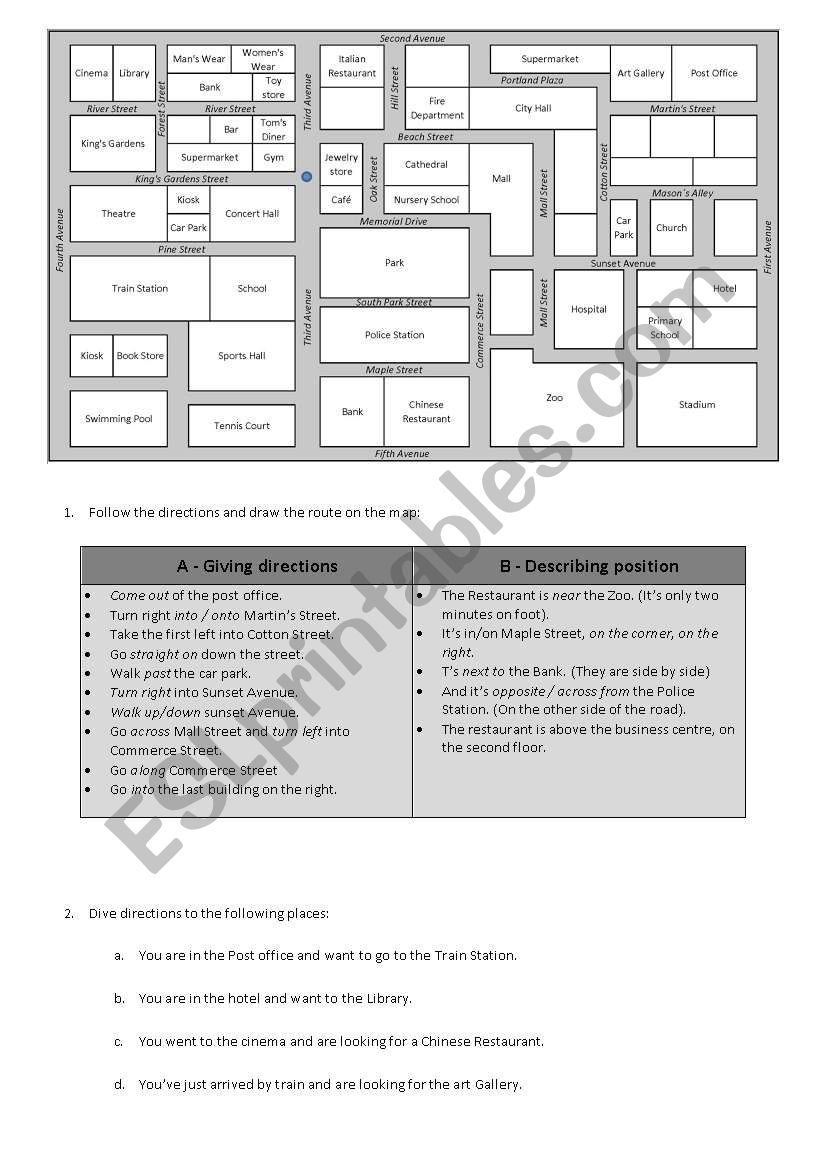 Giving Directions worksheet